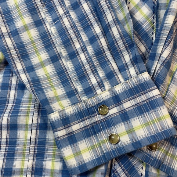 Wrangler Shirt Mens Extra Large Blue Plaid Western Pearl Snap Long Sleeve Rodeo - Picture 3 of 9